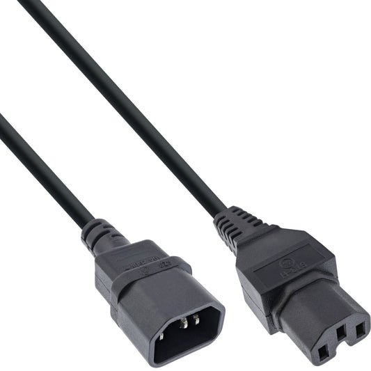 Power cable extension, hot condition connector IEC-C15 straight to IEC-C14 straight